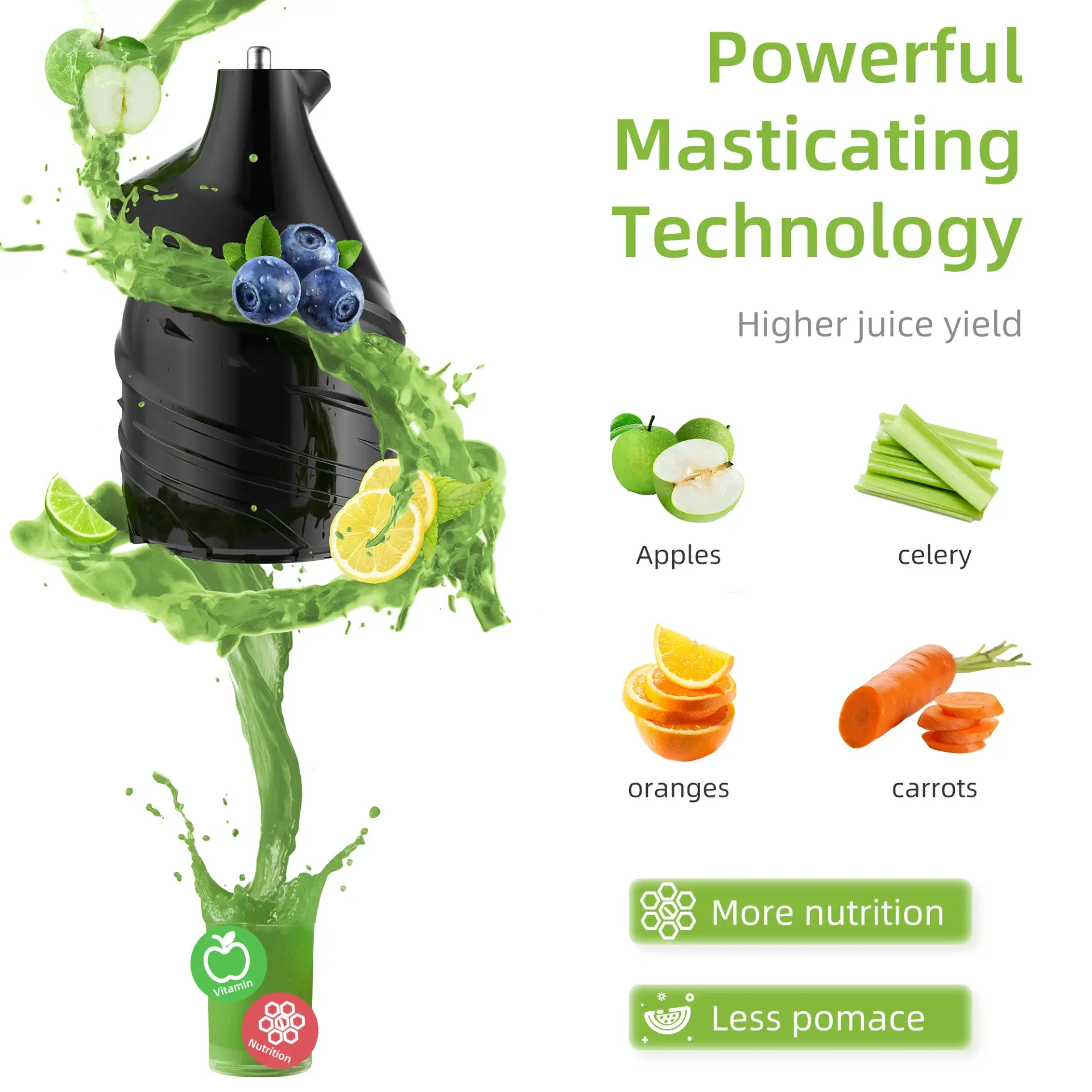 BioloMix Cold Press Juicer – 75mm Wide Feed Chute - Image 3