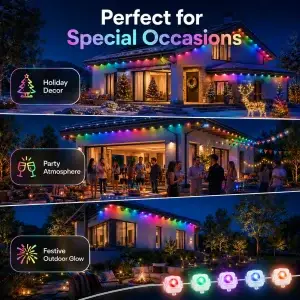 30M Smart Outdoor RGB LED Eave Lights with App & Music Sync (72 LEDs) - Thumbnail Image 2