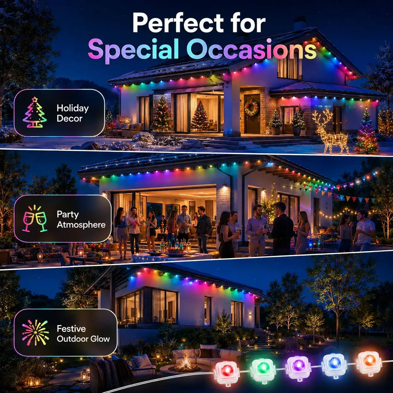 30M Smart Outdoor RGB LED Eave Lights with App & Music Sync (72 LEDs) - Image 2