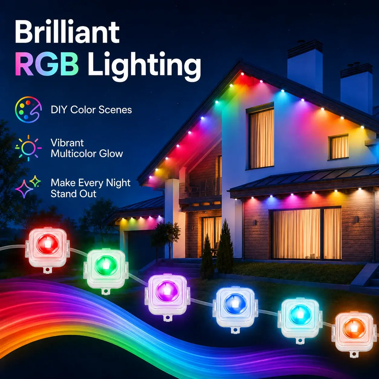 30M Smart Outdoor RGB LED Eave Lights with App & Music Sync (72 LEDs) - Image 4