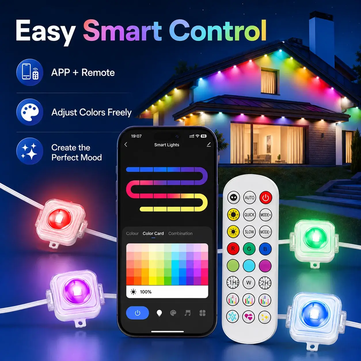 30M Smart Outdoor RGB LED Eave Lights with App & Music Sync (72 LEDs) - Image 3