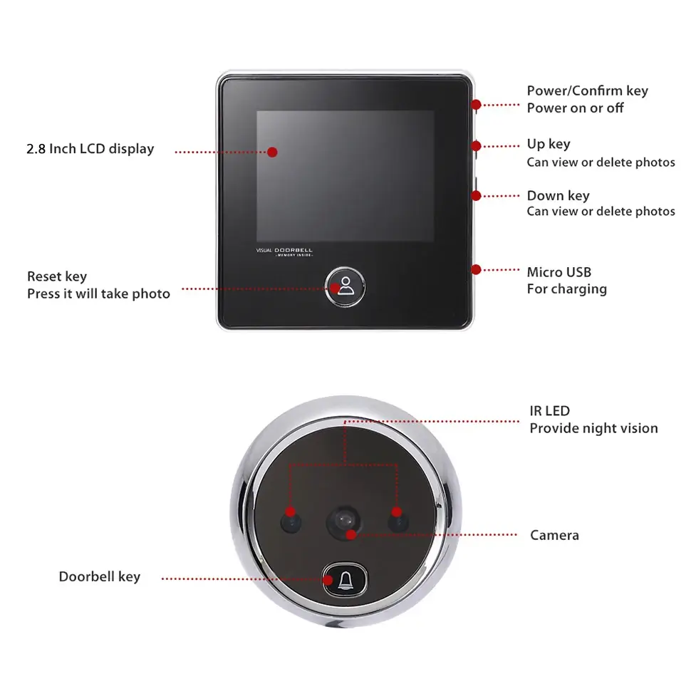 KAK 2.8" LCD Smart Digital Peephole Doorbell Camera - Image 5