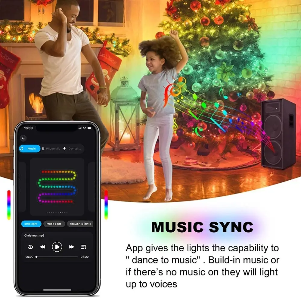 Smart Christmas Tree LED Lights with Star Topper, Bluetooth APP Control, Timer, & Music Sync - Image 3