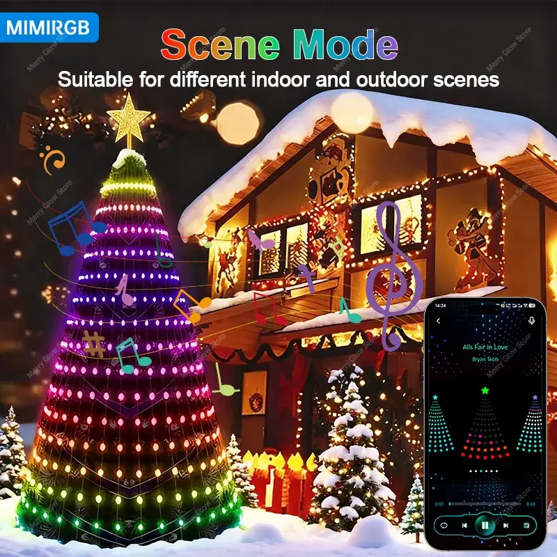 Smart Christmas Tree LED Lights with Star Topper, Bluetooth APP Control, Timer, & Music Sync - Image 1