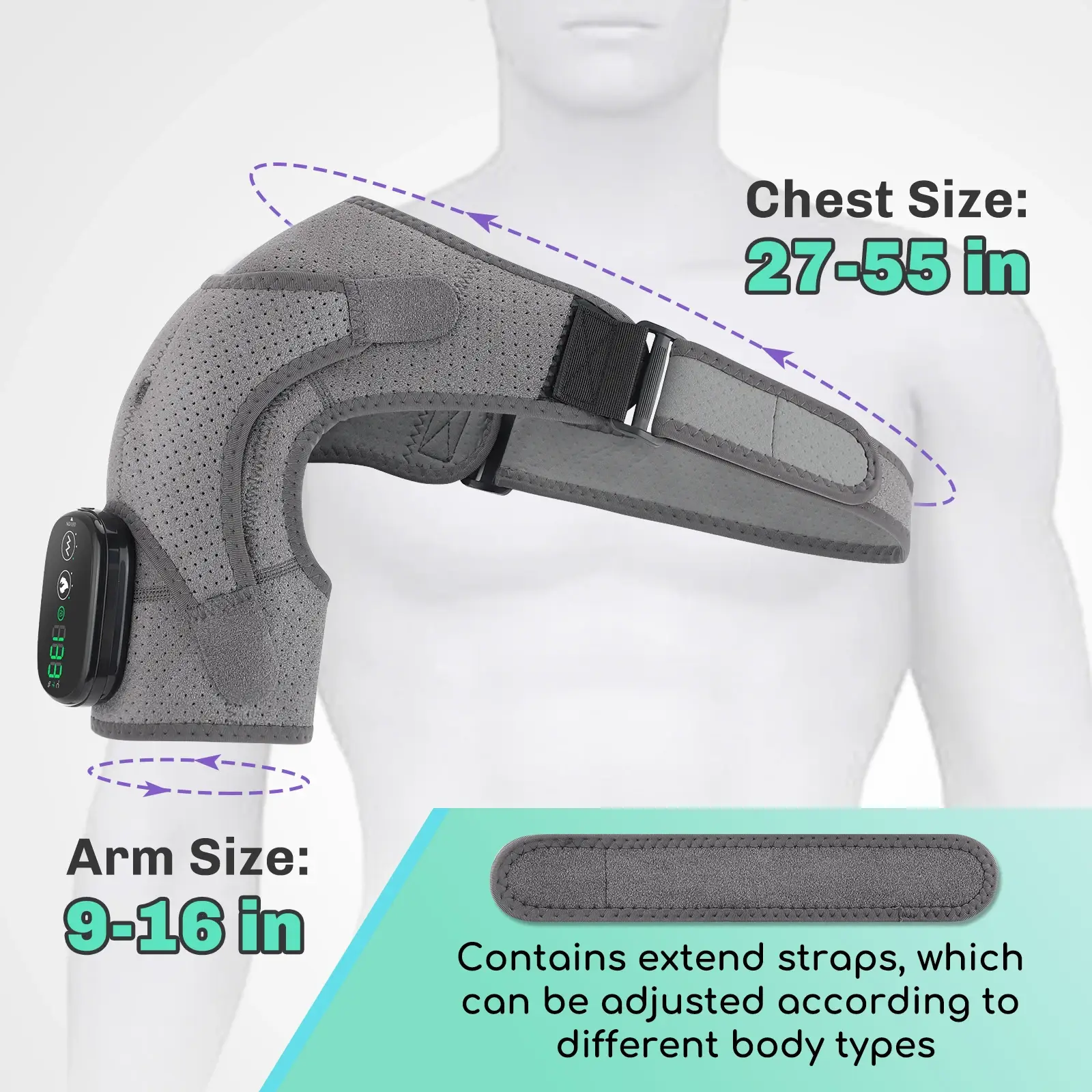 Adjustable Electric Heated Shoulder Massager Brace with Vibration(Fits Left & Right) - Image 2