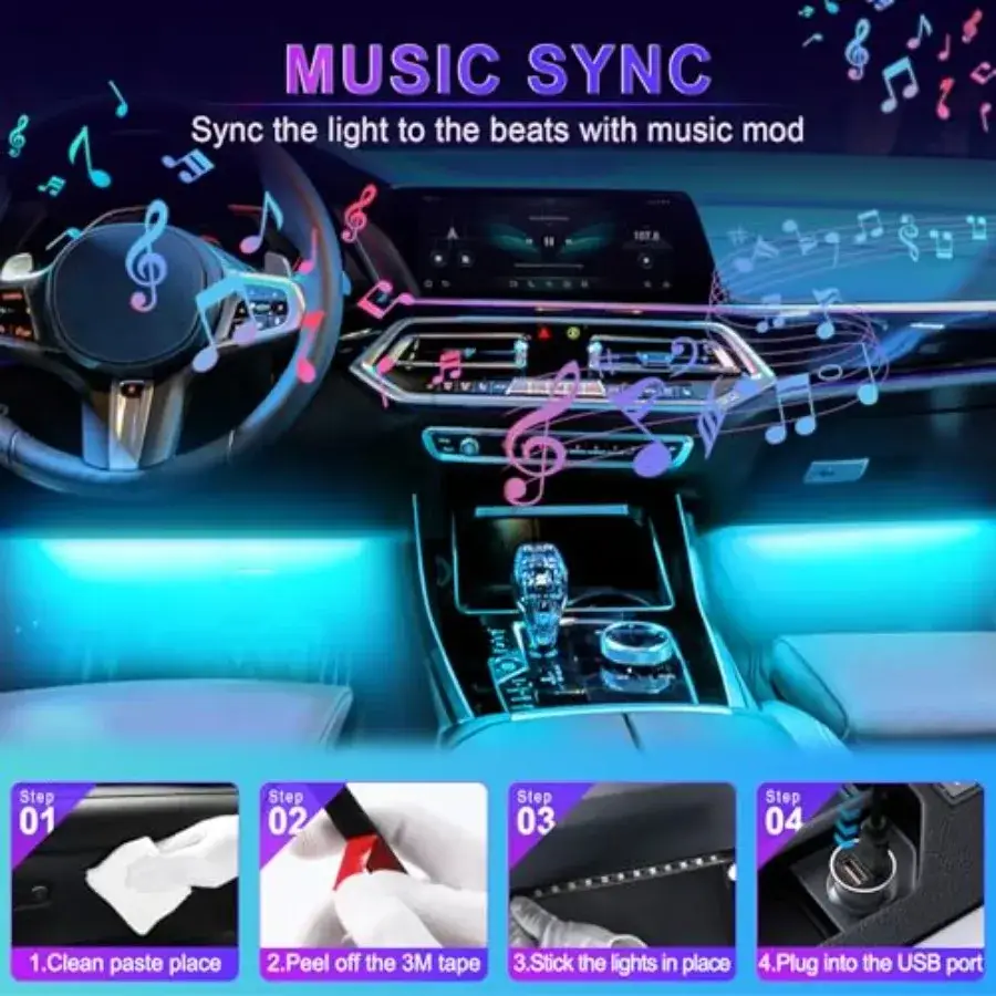 Smart RGB Ambient Interior Car LED Lights with App & Remote Control with Music Sync - Image 5