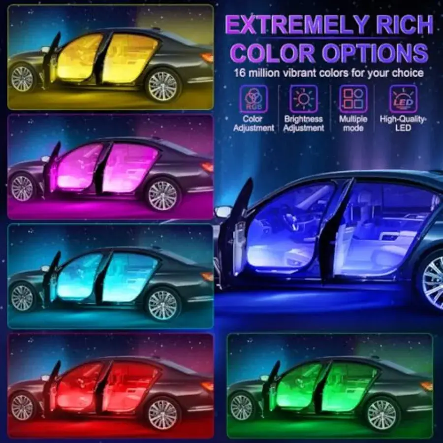 Smart RGB Ambient Interior Car LED Lights with App & Remote Control with Music Sync - Image 2