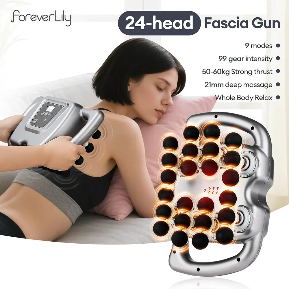 24-Head Fascia Gun 99 Levels Strength High-Frequency Vibration Body Massage Gun Back and Waist,  Neck and Shoulder Massager - Image 1