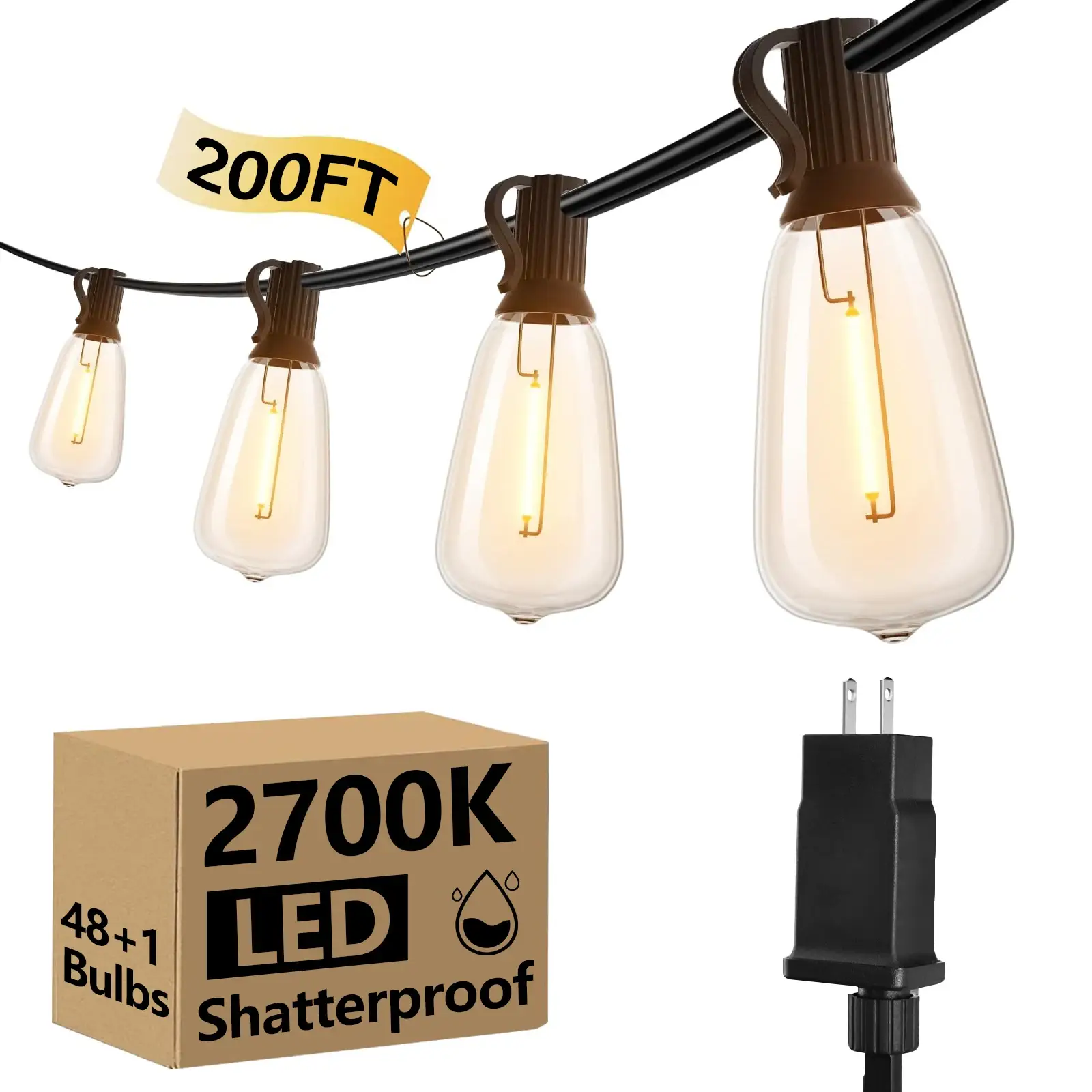 200FT Shatterproof Outdoor ST38 LED Globe String Lights with Bulbs - Image 1
