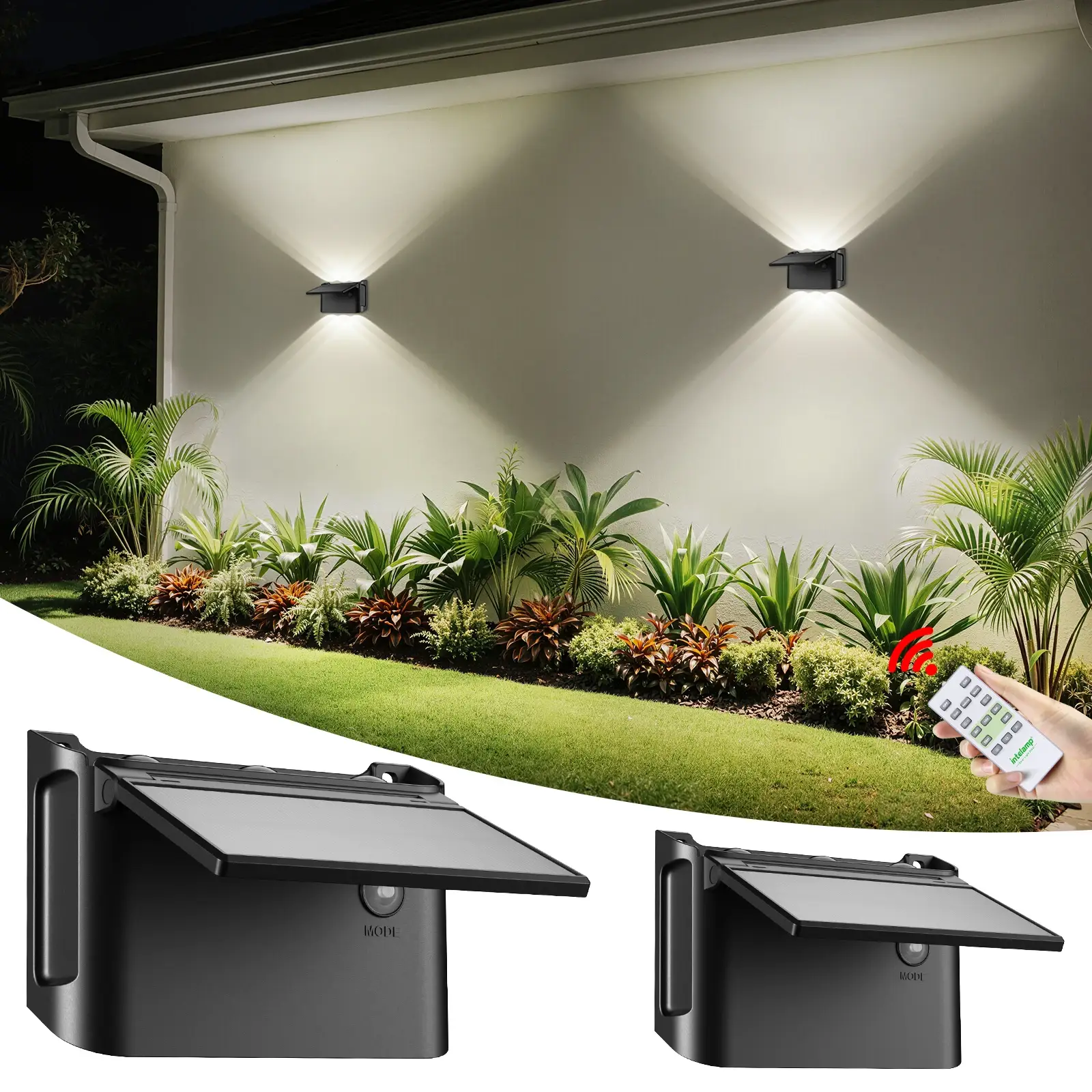 Intelamp 2-Pack Outdoor Solar Wall Lights with Remote (3 Color Modes) - Image 5