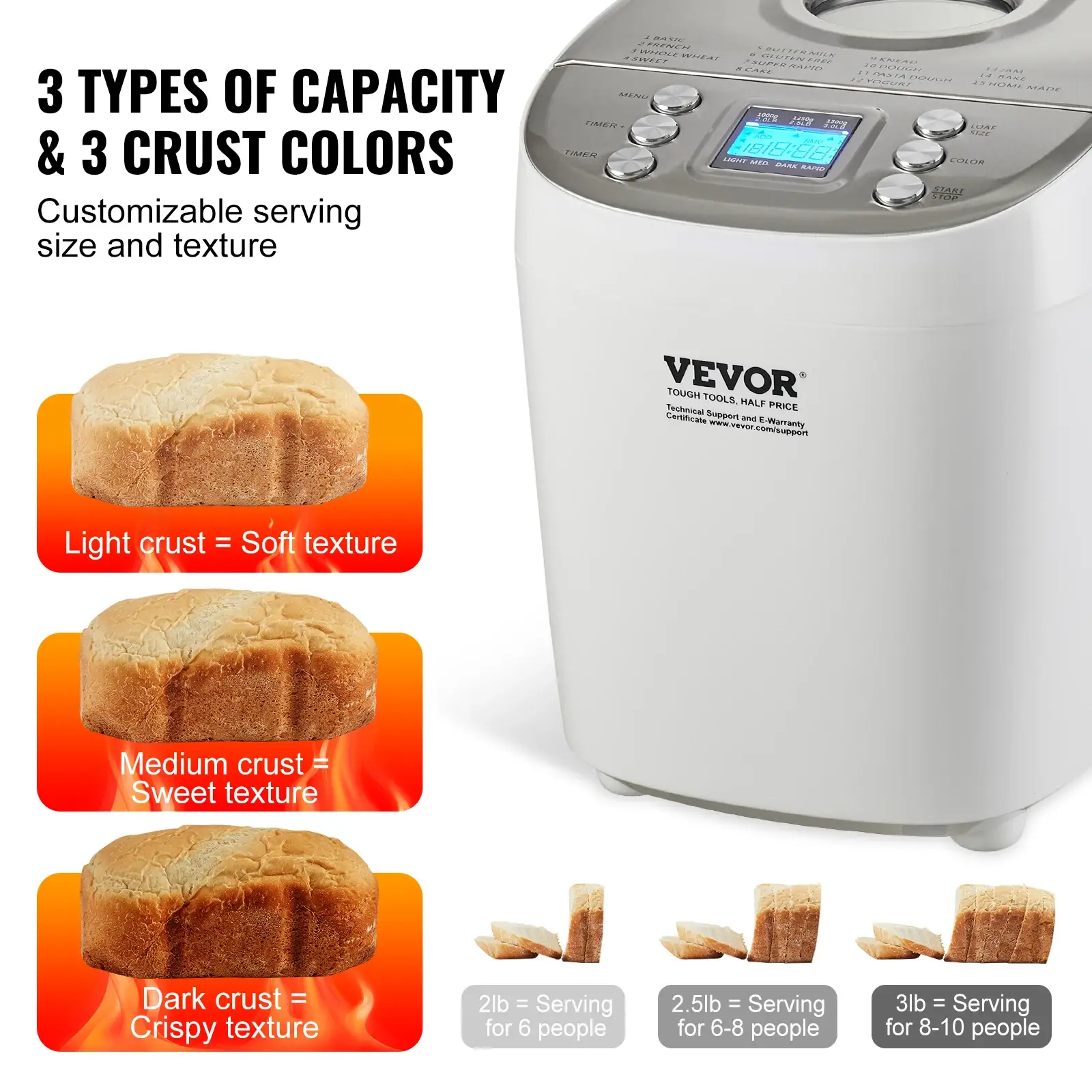 SucceBuy 15-in-1 Automatic Bread Maker with Gluten-Free Setting (2–3 lb Capacity) - Image 3