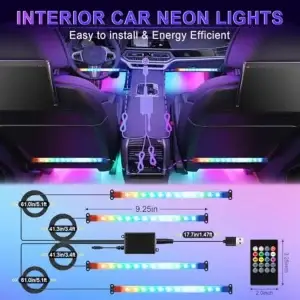 Smart RGB Ambient Interior Car LED Lights with App & Remote Control with Music Sync - Thumbnail Image 3
