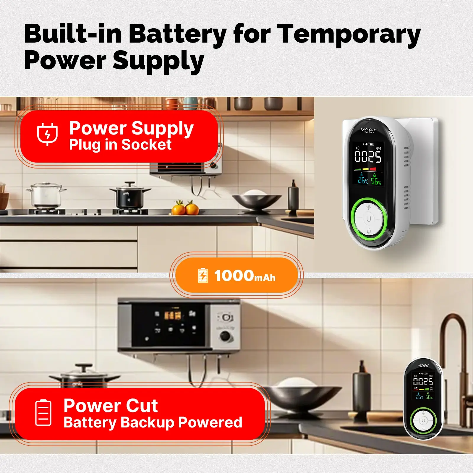 MOES Plug-In CO, Gas & Smoke Detector with Temp/Humidity Display - Image 3