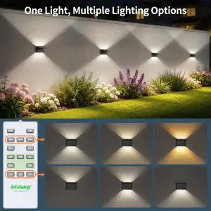Intelamp 2-Pack Outdoor Solar Wall Lights with Remote (3 Color Modes) - Thumbnail Image 4