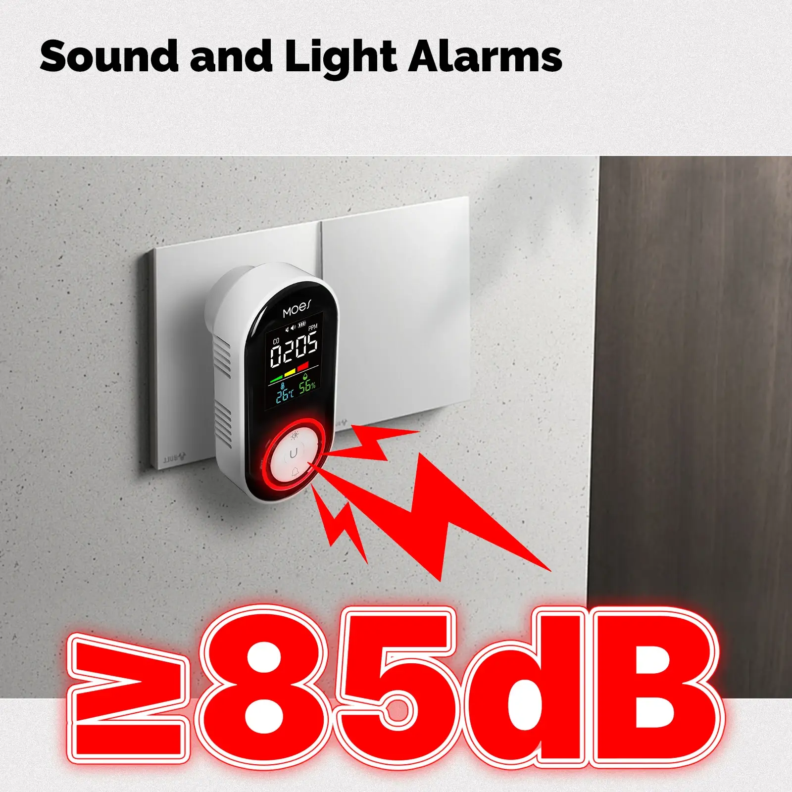 MOES Plug-In CO, Gas & Smoke Detector with Temp/Humidity Display - Image 2