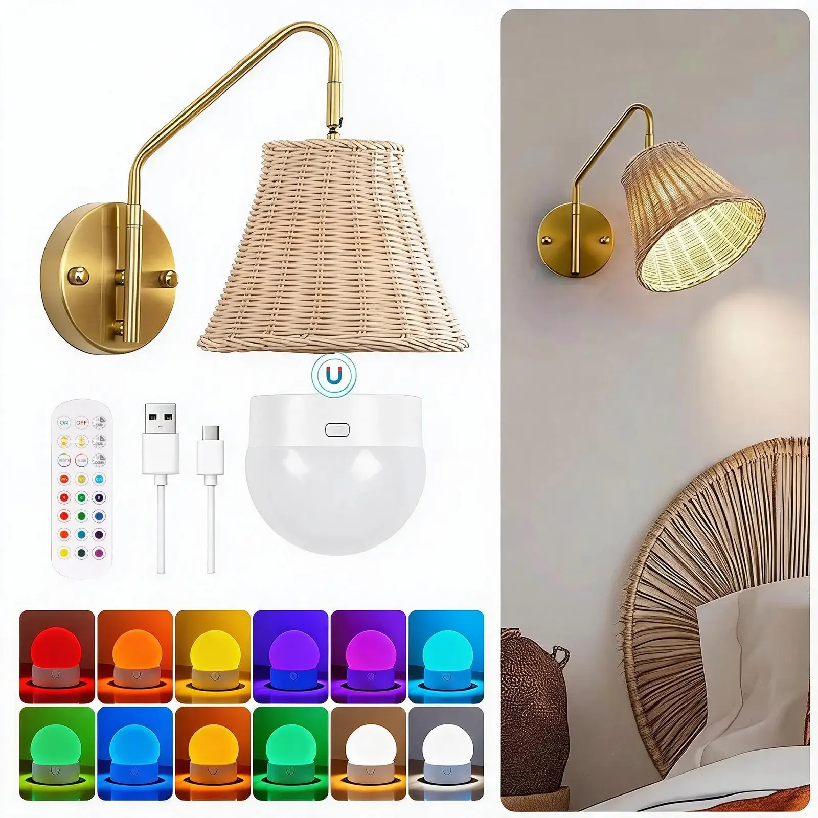 2-Pack Dimmable Rechargeable Magnetic LED Light Bulbs with Remote & Timer - Image 1