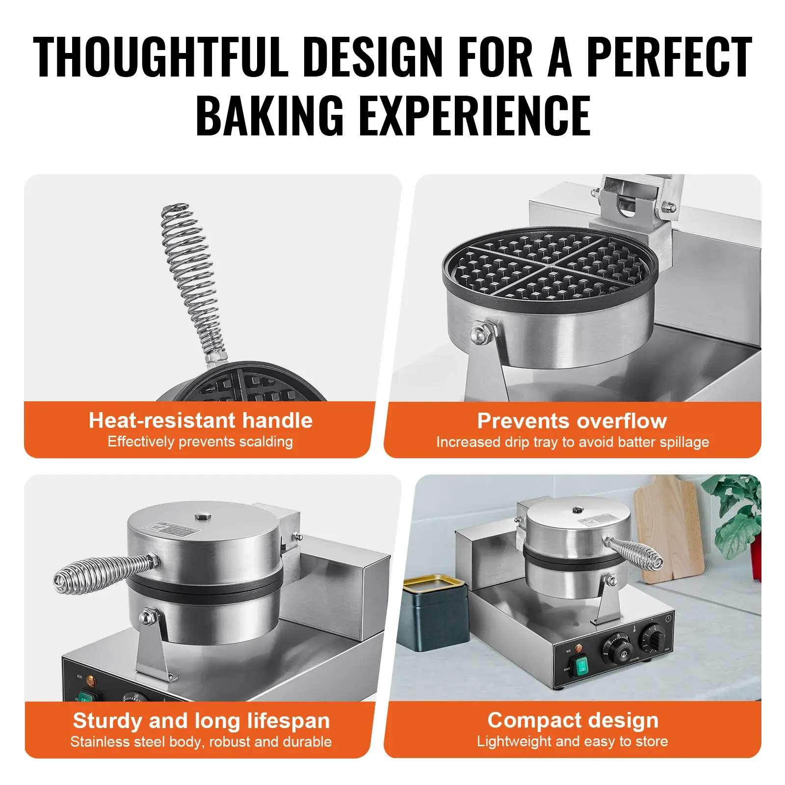 SucceBuy Commercial 1230W Non-Stick Belgian Waffle Maker with Timer - Image 5