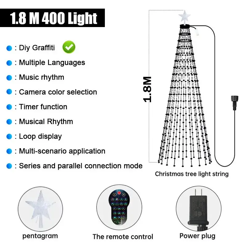 Smart Christmas Tree LED Lights with Star Topper, Bluetooth APP Control, Timer, & Music Sync - Image 5