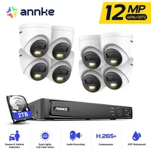 ANNKE 12MP Outdoor PoE Security Camera System – 8CH NVR & 8 Cameras