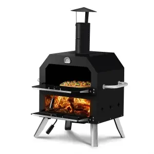 2-Layer Wood-Fired Outdoor Pizza Oven & BBQ Grill